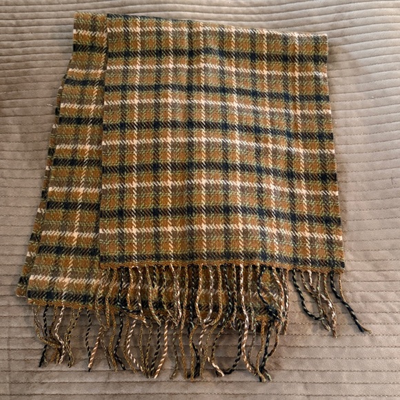 Scottish Camel Plaid Cashmere Fringed Scarf